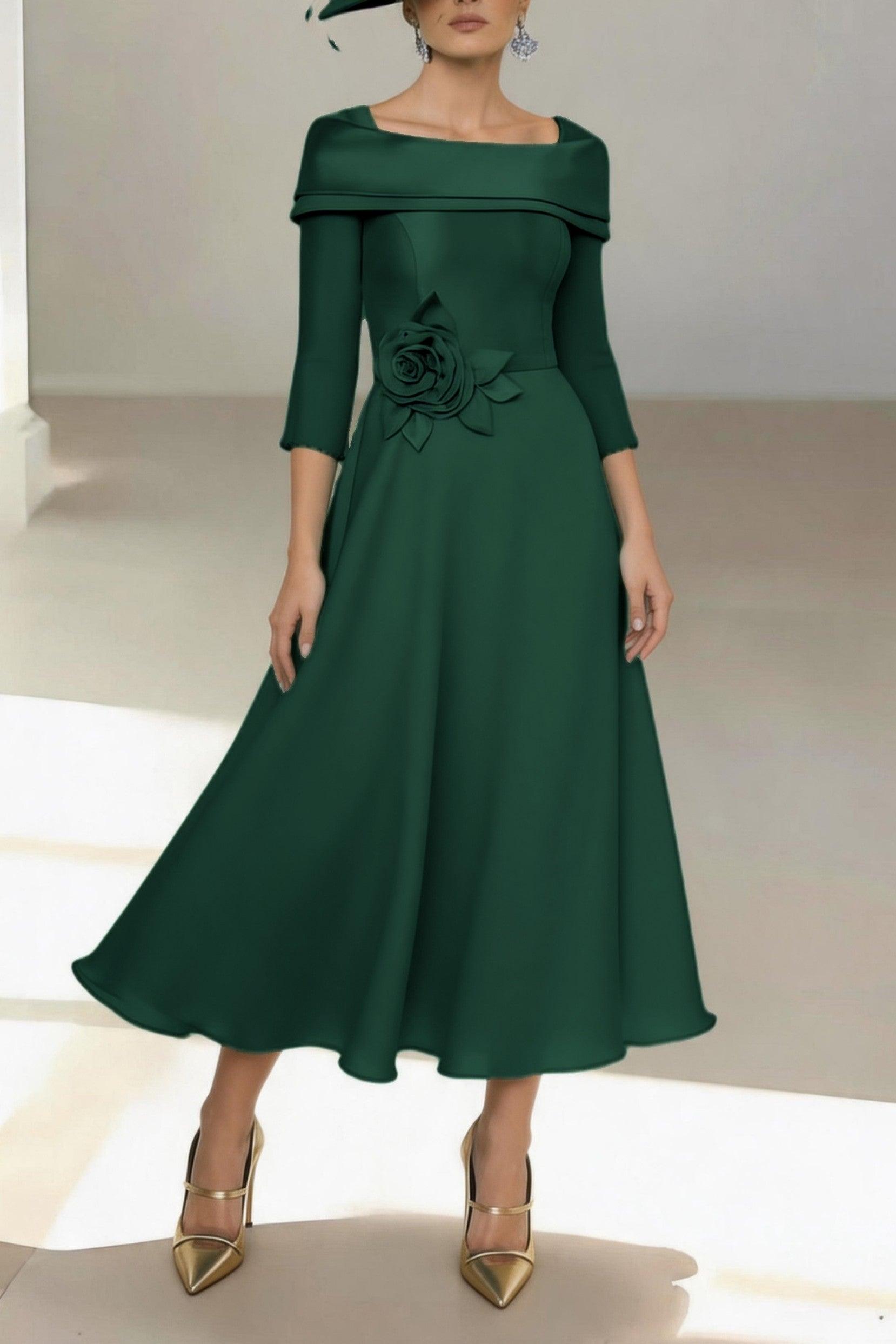 A-Line Ankle Length Satin Mother of the Bride Dress CM0459 - Dark Green - COCOMELODY